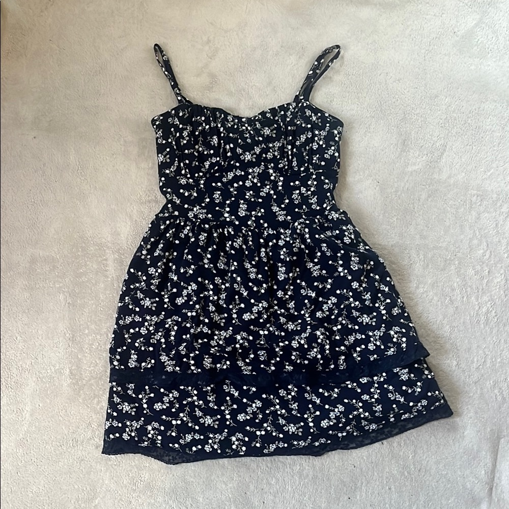 Floral Print Navy Blue Dress